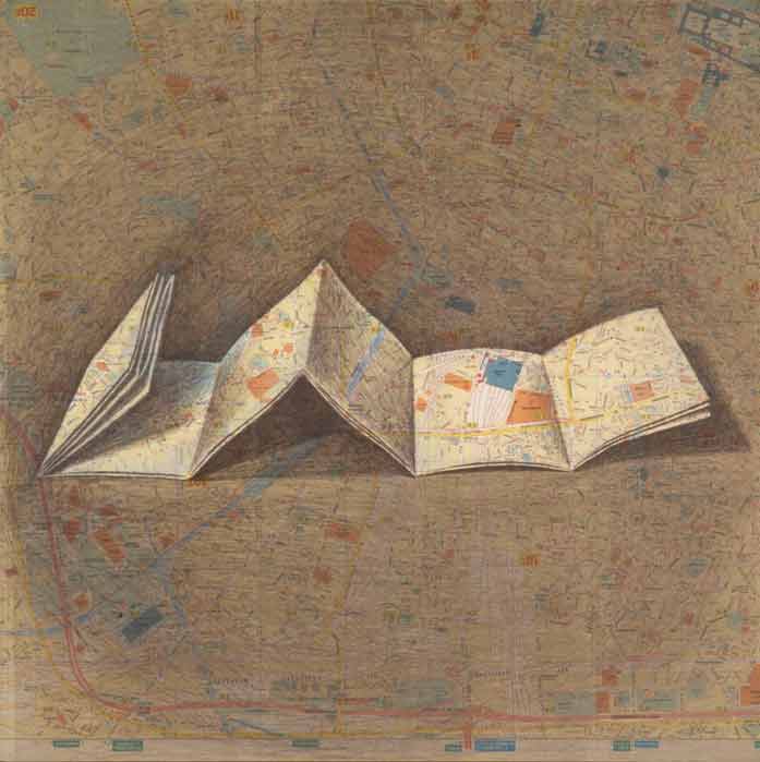 plan plié, Paris, lithographie sur plan, 50 x 50 cm, 2004